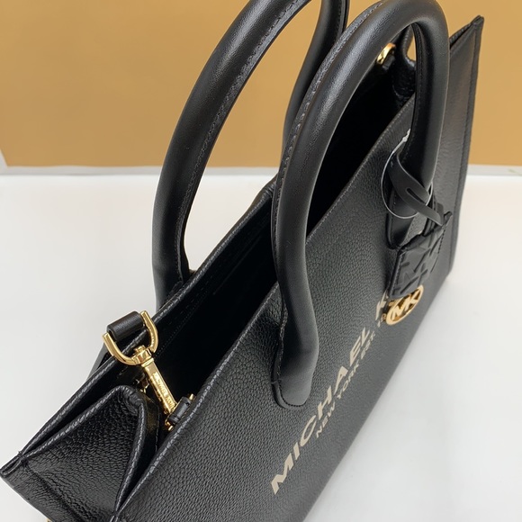 MICHAEL KORS 
Mirella Medium Pebbled Leather Tote Bag BLACK COLOR - Picture 10 of 15